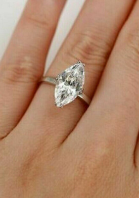 2 Ct Marquise Cut Simulated Solitaire Engagement Ring In 14K White Gold Plated