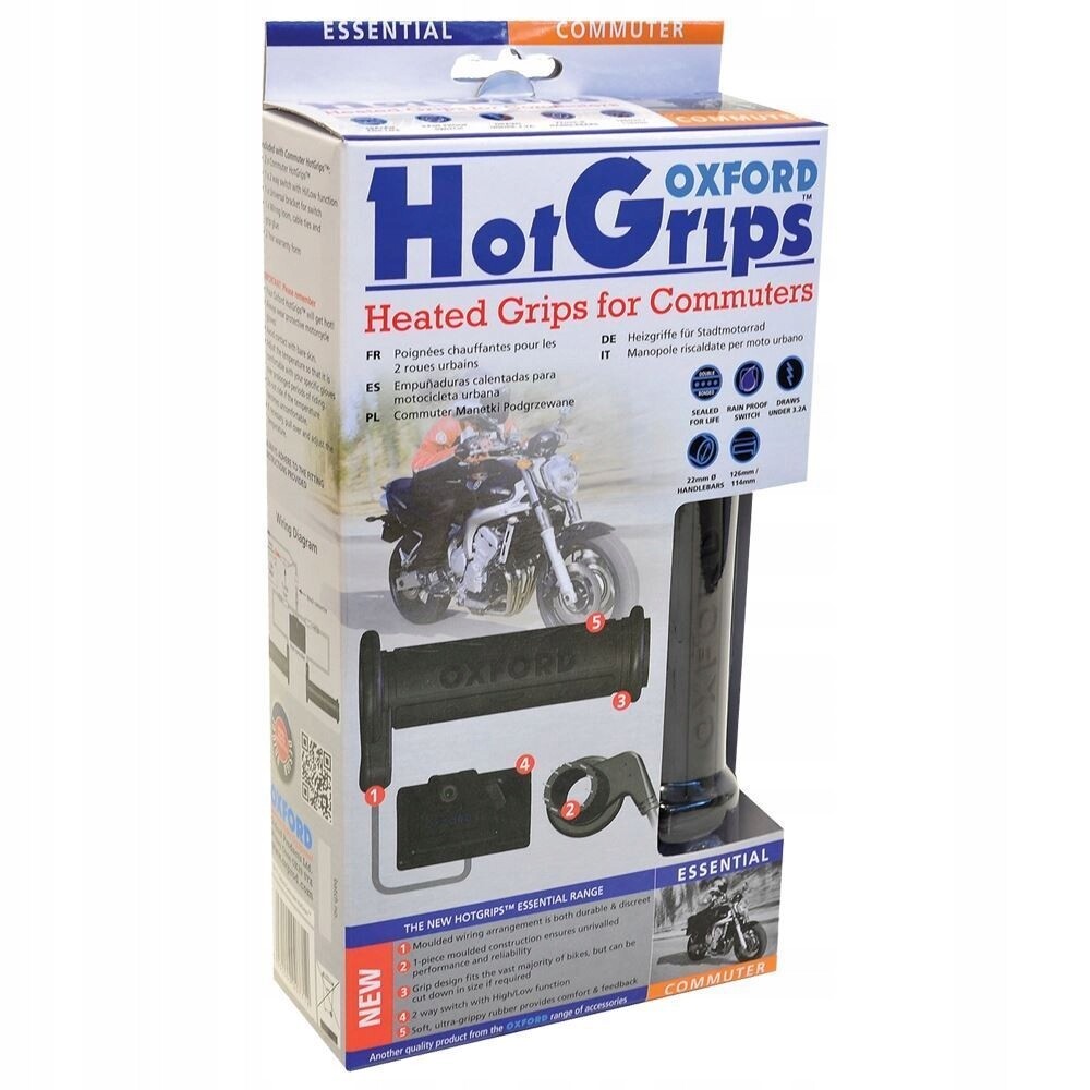 Poignées chauffantes moto guidon 22mm noir avec panneau contrôle