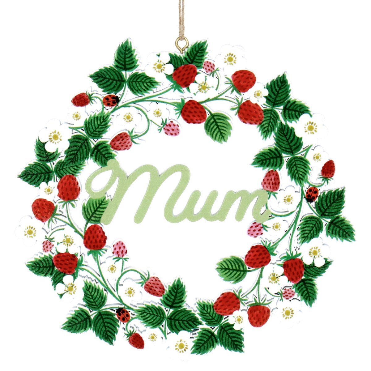 Gisela Graham Wooden Strawberry Mum Floral Wreath Hanging Decoration Mothers Day