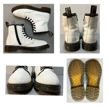 Dr Martens Delaney White Leather 1460 J Big Kids Boots Sz 4 EU 36 Side Zip Youth
