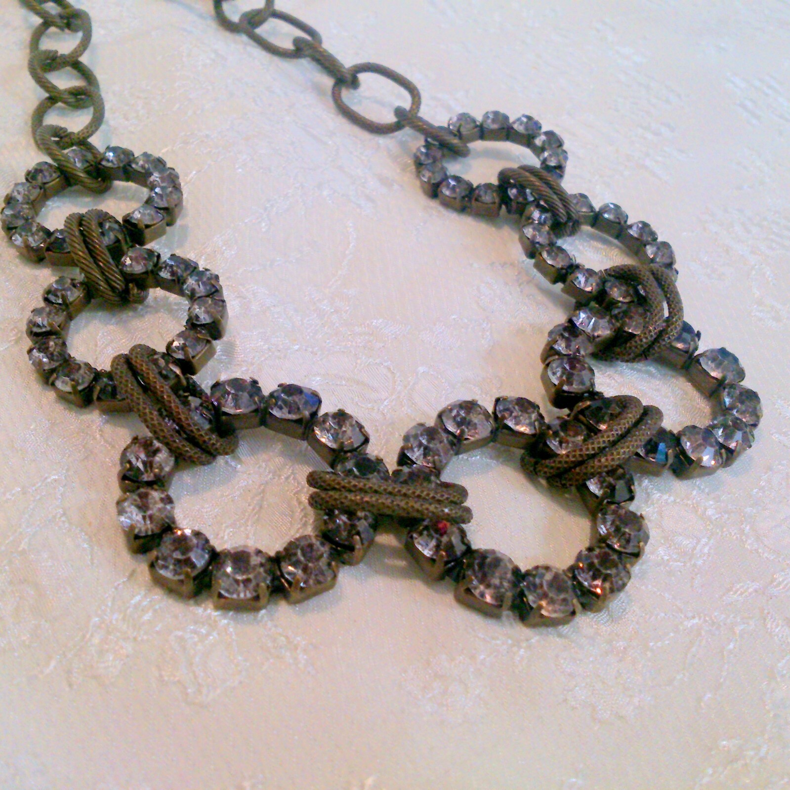 Bronze Tone Rhinestone Circle Statement Necklace - image 3