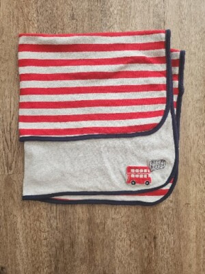 Just One You Carters Double Decker Bus Beep Red Gray Stripes Baby Blanket Lovey