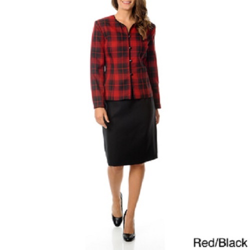 Danillo Women's Plaid/ Black red 4-button Skirt Suit sz 14 new $200 - Picture 1 of 3