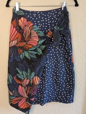 Anthropologie Maeve Stretch Knit Pencil Skirt Size 4 Blue Pink Excellent Floral