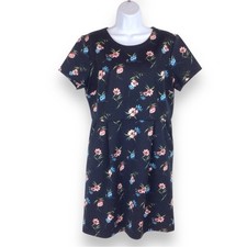 LOFT Navy Blue Floral Short A-Line Midi Dress size 12P