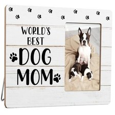Dog Mom Picture Frame Gifts for Women, World's Best Dog Mom Gift Wooden Purple