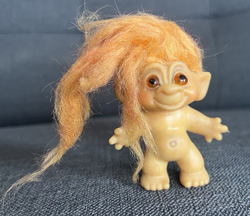 Vintage 1960's Stamped DAM Troll Doll Peach Hair Orange Eyes