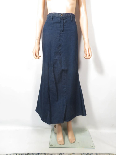 1970s Denim Maxi Skirt Converted Bell Bottoms With Peace Sign Button XS - Picture 7 of 8