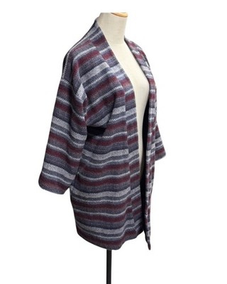 Vintage Women s L/XL Wool Cardigan Coat Multi-Color Striped Teachercore
