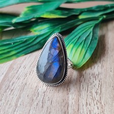 Natural Labradorite Gemstone Ring 925 Sterling Silver Gift For Her Ring PG8235