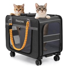 Rolling Cat Carrier for 2 Cats, 24" Large Capacity Pet Carrier with Wheels fo...