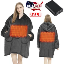 Cordless Electric Heated Wearable Blanket Hoodie With Battery Pack Portable Grey