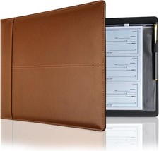Professional 7 Ring Business Checkbook Binder, Premium PU Leather Brown