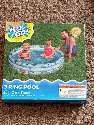 H2O GO! 3 Ring Inflatable Pool 48 in Blue  whale designs Vinyl Round
