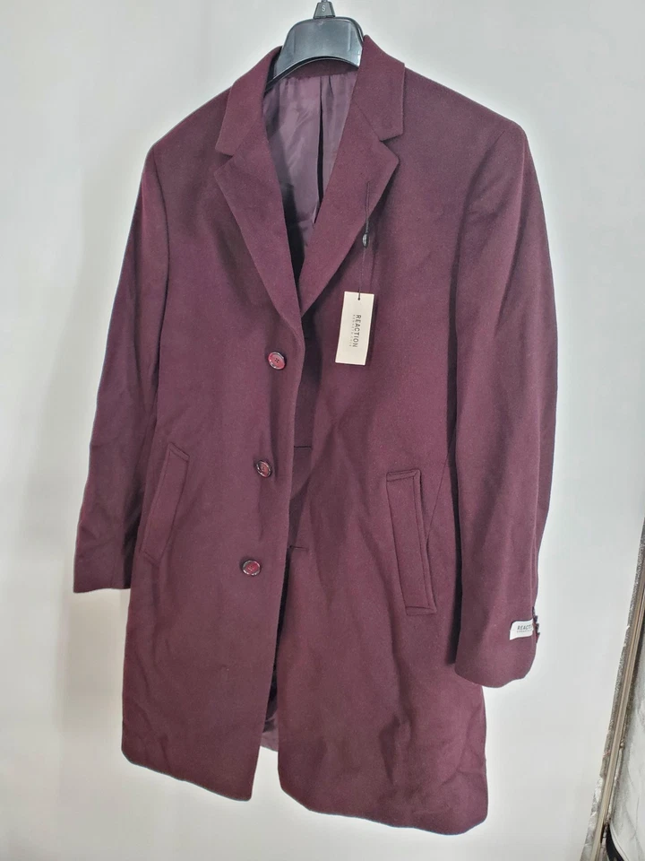 Reaction Kenneth Cole Coat Men's 38R Burgundy Raburn Wool Blend Overcoat Topcoat - Image 2 of 4