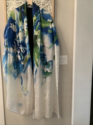 Roberto Cavalli Vintage Long Scarf Women's Silk Scarf Floral Pattern Watercolor