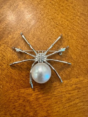 Silver Spider Brooch with Pearl and Rhinestones 307
