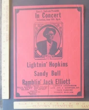 Lightnin' Hopkins SandyBull Ramblin' JackElliott Concert Poster SanFrancsico1970