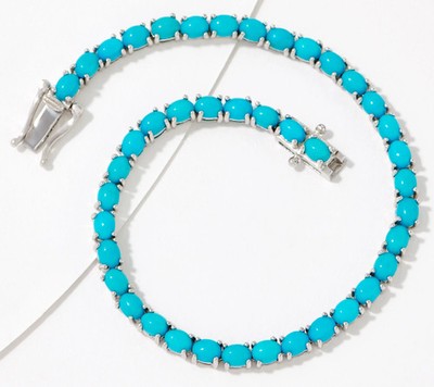Affinity Gems Sterling Silver Oval Cut Turquoise Tennis Bracelet, 7-1/4''