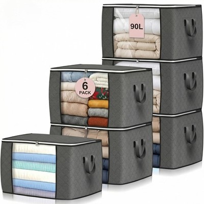 Budding Joy 6er Pack 90L Aufbewahrungstaschen, große Kleidersäcke 6er Pack, grau