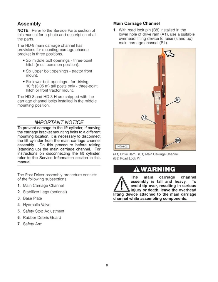 SHAVER Hydraulic Post Driver HD-8-H Operator Manual BINDING - TOUGH COVERED - Image 3 of 4