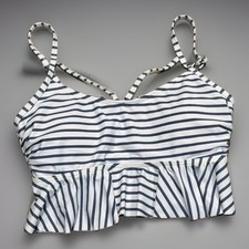 Cocoship Women's Boho Flounce Blue Striped Adjustable Strap Swim Tankini Top M