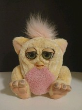 Vintage 2005 Furby Baby Emoto Tronic Tiger Hasbro Pink Hair Sand Body GREEN EYES