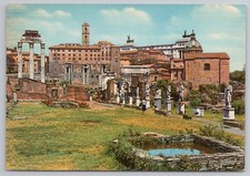 Italy Rome Roman Forum Ruins Statues View c1960s Postcard