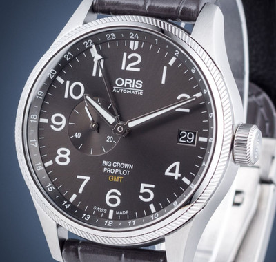 Oris Big Crown ProPilot GMT  Auto Watch - Grey Sunburst Dial w/ Alligator Strap