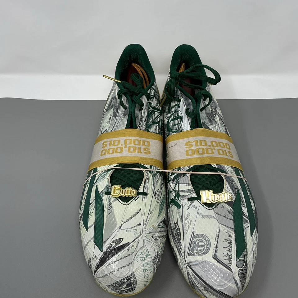 Size 15 Mens ADIDAS Adizero 5.0 Snoop Dogg Money Green Gold Football Cleats Shoe - Image 2 of 4