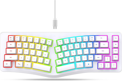 Ergonomic Gaming Keyboard,Mechanical Feel,Detachable USB Cable,69 Keys,RGB