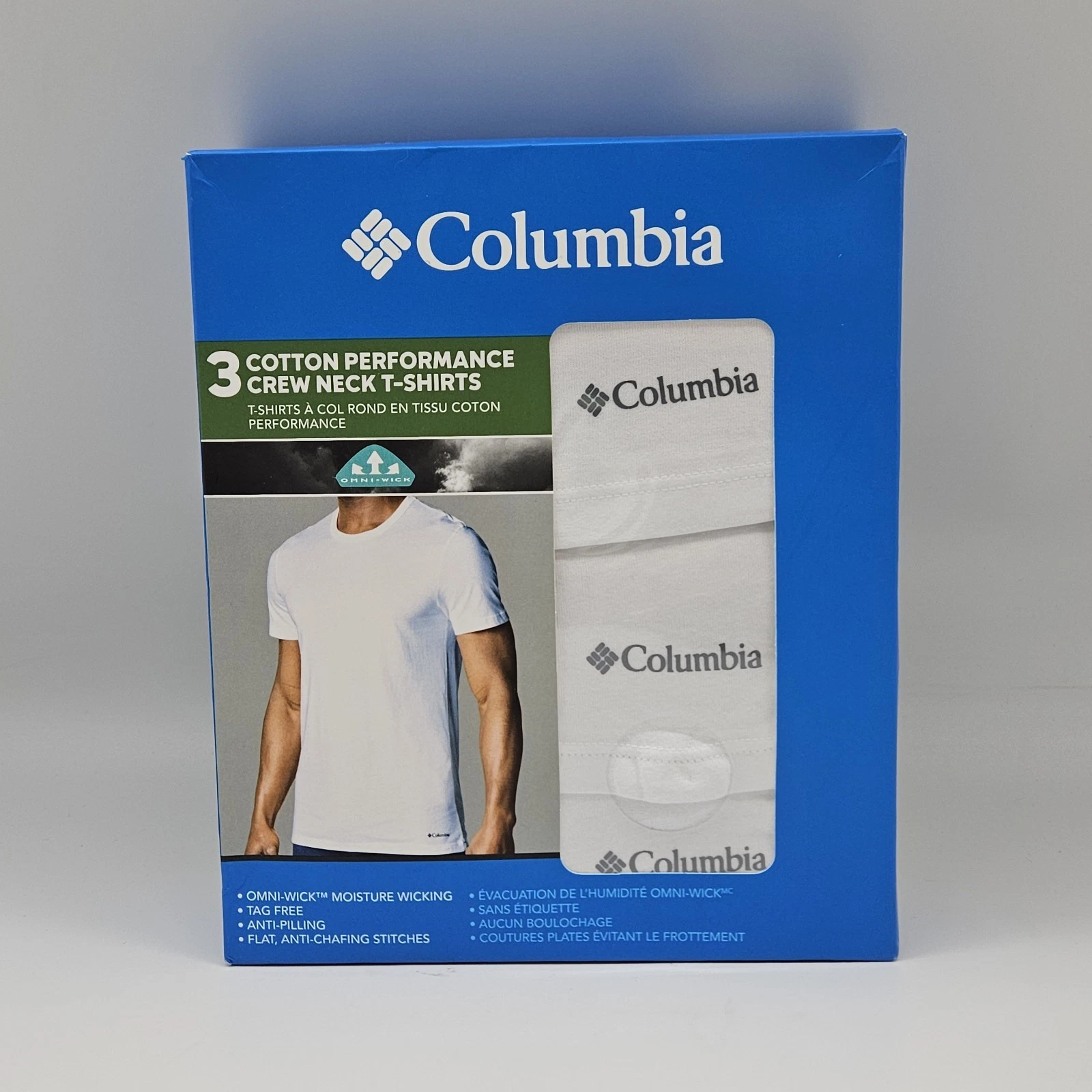 3 Pack COLUMBIA Men's S M L XL White Cotton Performance Crew Neck Logo T Shirts