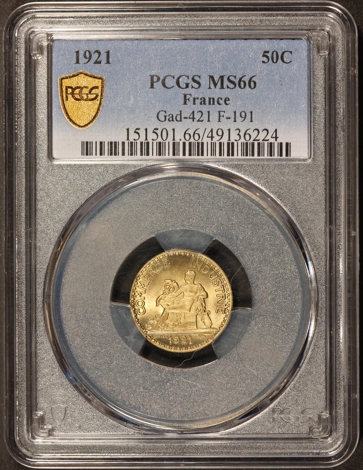 1921 France 50 Centimes Coin - PCGS MS 66 - KM #884 - Image 2 of 4