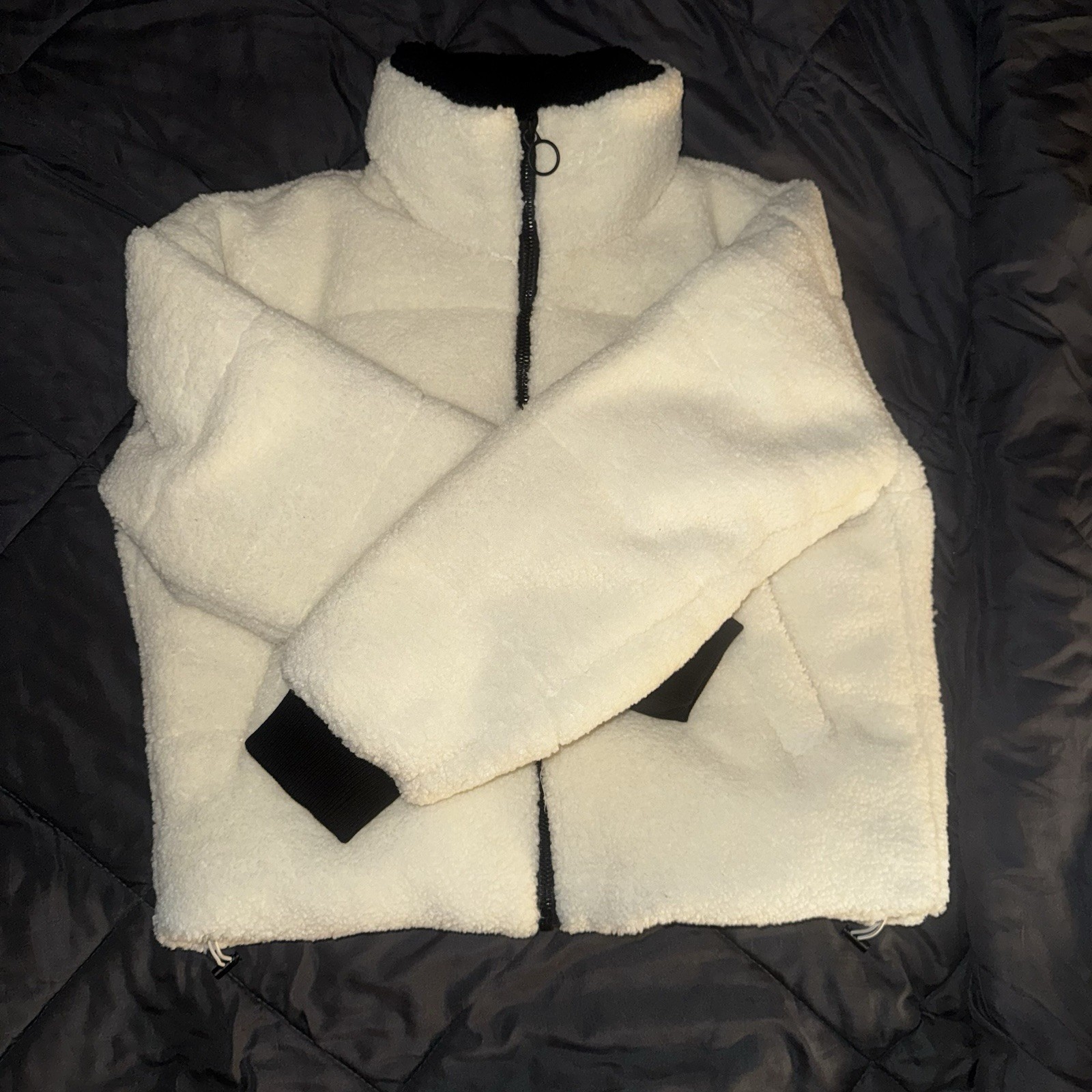 NVLT Anthropologie Berber Faux Down Cropped Cream Sherpa Puffer Size Medium