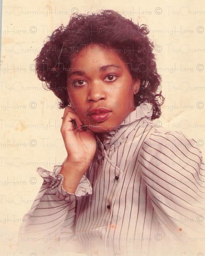 Vintage Photo African American Young Woman Glamour Portrait Striped Blouse 1980s