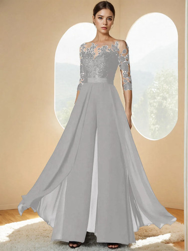 Brautmutterkleid Hochzeitsgast Elegant Party Chiffon Spitze Applikationen Heiß - Bild 12 von 40