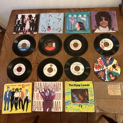 LOT OF 8 OG 45 7”, NEW WAVE ALT ROCK POP Cure Prince Blonde B52s Gogos Devo