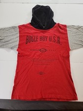 Vintage 90s Bugle Boy Pullover Hoodie T Shirt Size Lg 16-18 USA Red Gray