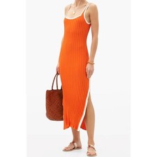 Solid & Striped Kimberly Flame Orange Ribbed Side Snap Sleeveless Midi Dress L