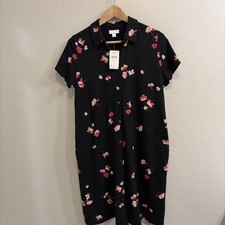 J Jill NWT Size Petite Small PS Black Floral Cotton Short Sleeve Shirt Dress