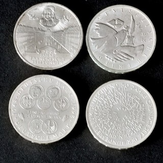 4x 10 DM Gedenkmünzen BRD in 925er Silber Konvolut