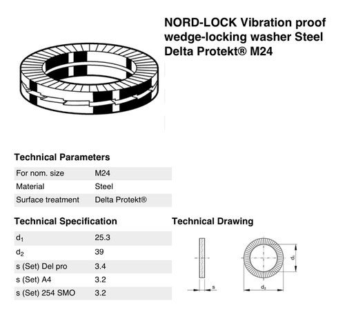 Nord Lock Washers Genuine Wedge lock Washers Sizes M4 to M24 Steel Delta Protekt - 第 19/19 張圖片