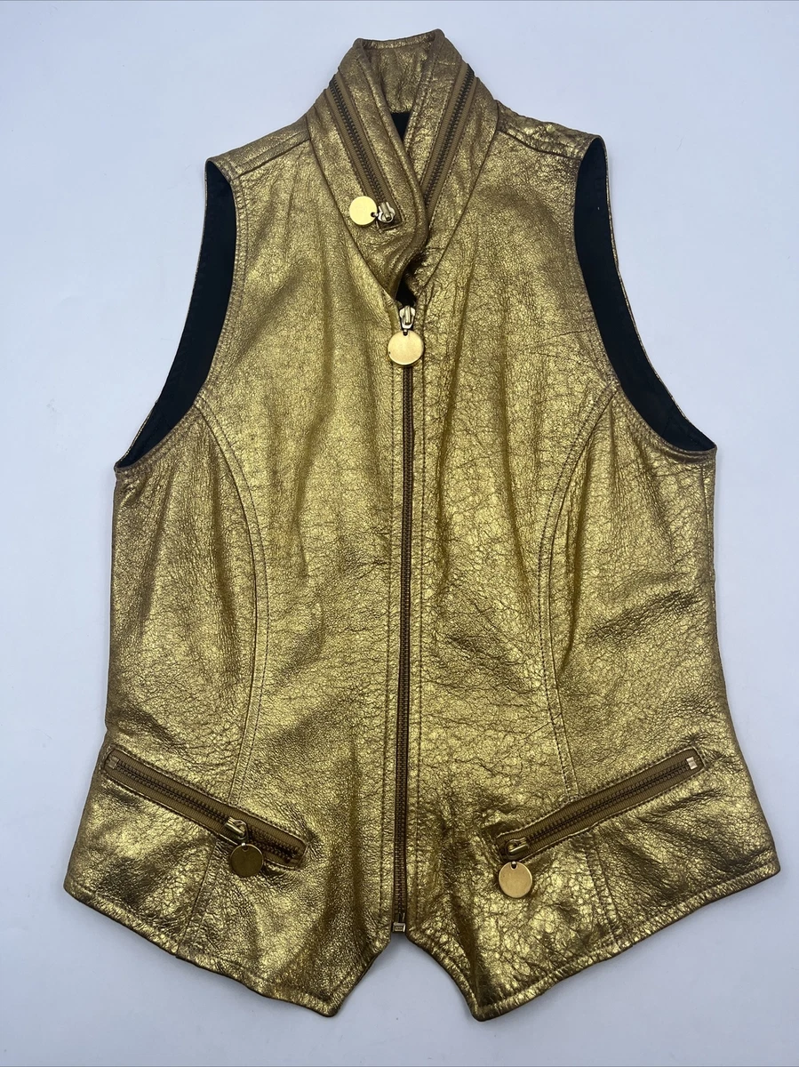 Donna Karan New York Gold Leather Gold Zip Front Vest Sz XS. eBay