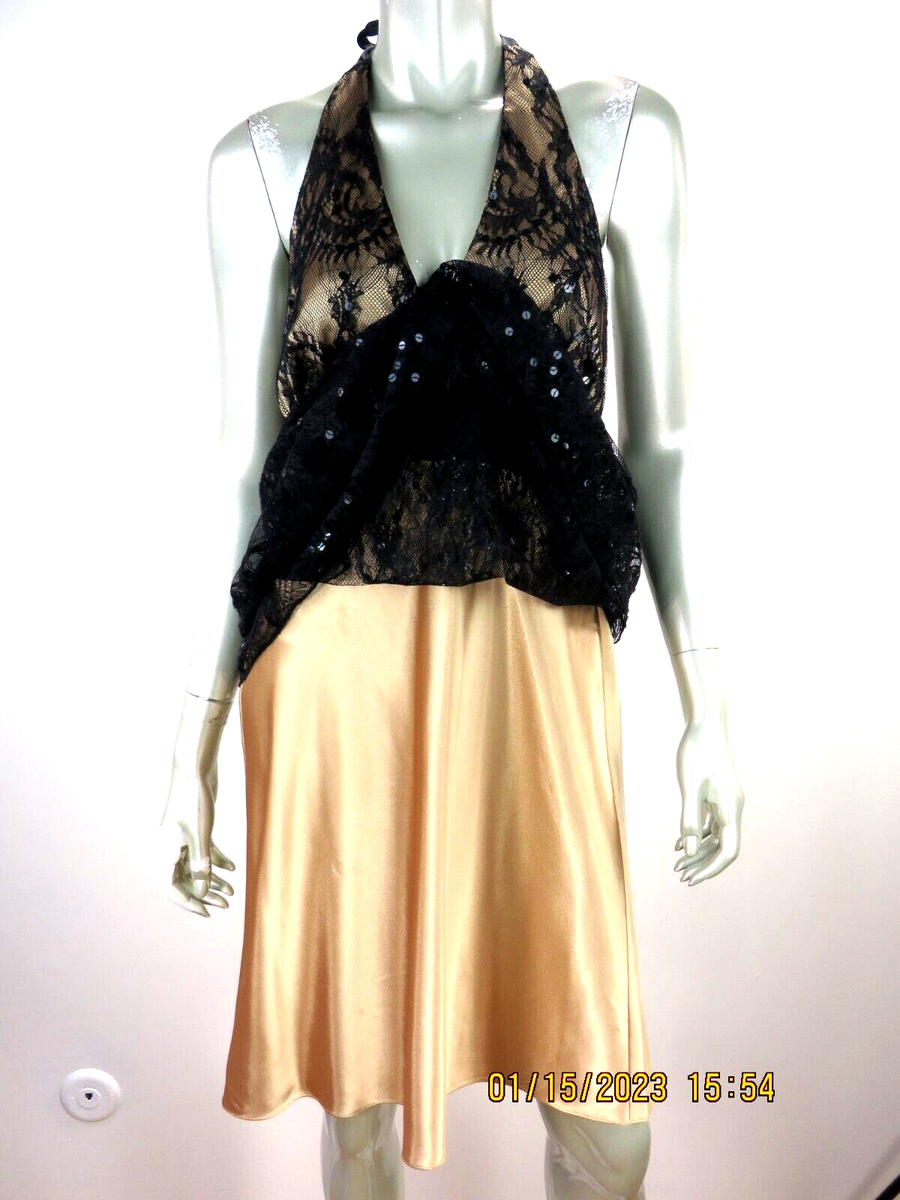 JONES NEW YORK DRESS SZ 10 NWOT Polyester Black Lace Gold Lining Halter Dress | eBay JONES NEW YORK DRESS SZ 10 NWOT Polyester Black Lace Gold Lining Halter Dress | eBay
