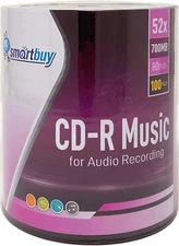 100 Pack Smartbuy Digital Audio CD-R Music 52X 700Mb/80Min Branded Logo 