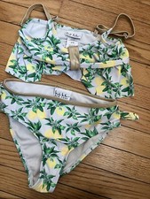 Nicole Miller Swimsuit Girls 7/8 Lemon Bikini Fringe Ruffle Gold Set Kids Suit