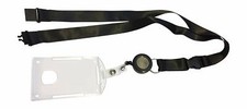 1 Breakaway Black Lanyard with Badge Reel and Hard Plastic Card Holder--COMBO
