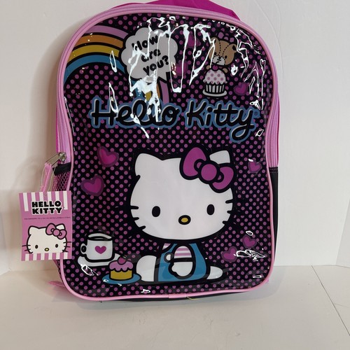 Sanrio Hello Kitty großer 16" Schulrucksack Herzen Canvas rosa Mädchen Büchertasche 