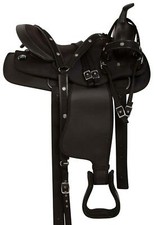 New Black Western Adult Barrel Racing Horse Tack Synthetic Saddle .