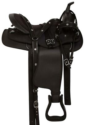 Neuer schwarzer Westernsattel für Erwachsene Barrel Racing Horse Tack Synthetik.
